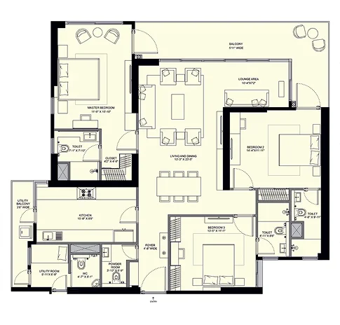 3 BHK floor plan
